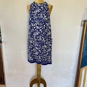 Carolina Herrera Blue and White Sleeveless Printed Shift Dress